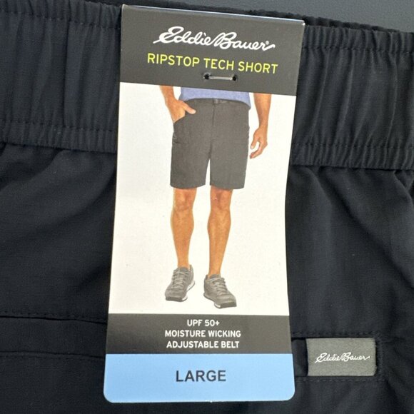 Eddie Bauer Men's L Ripstop Tech Short Black Nylon Belt NWT Inseam 7.75" UPF 50+ - Picture 8 of 16